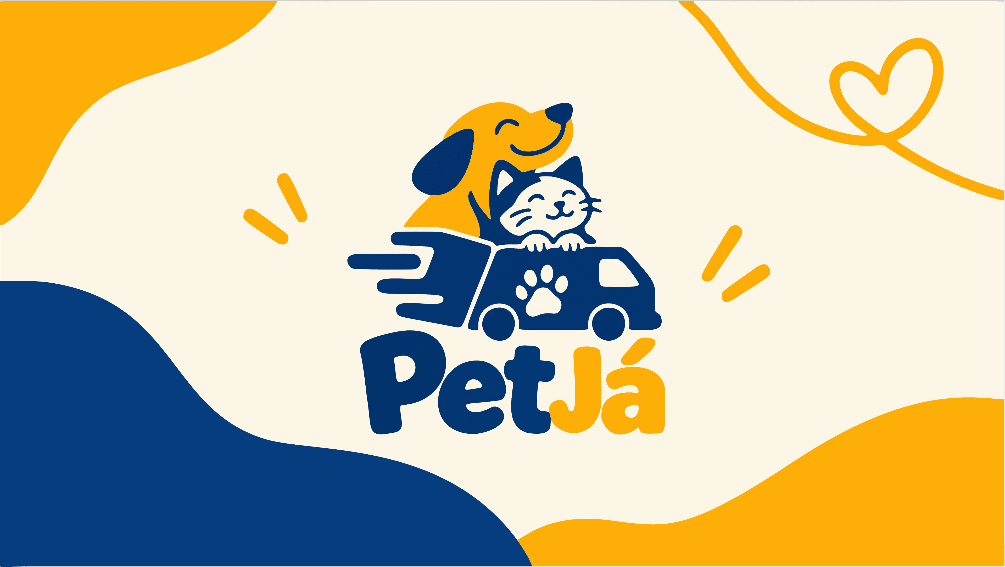 Identidade visual PetJá: cachorro e gato em uma van de entrega